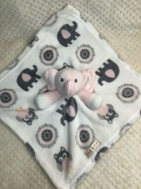 Blankets and Beyond Plush Pink White Gray Elephant Lovey Security Blanket Toy #2